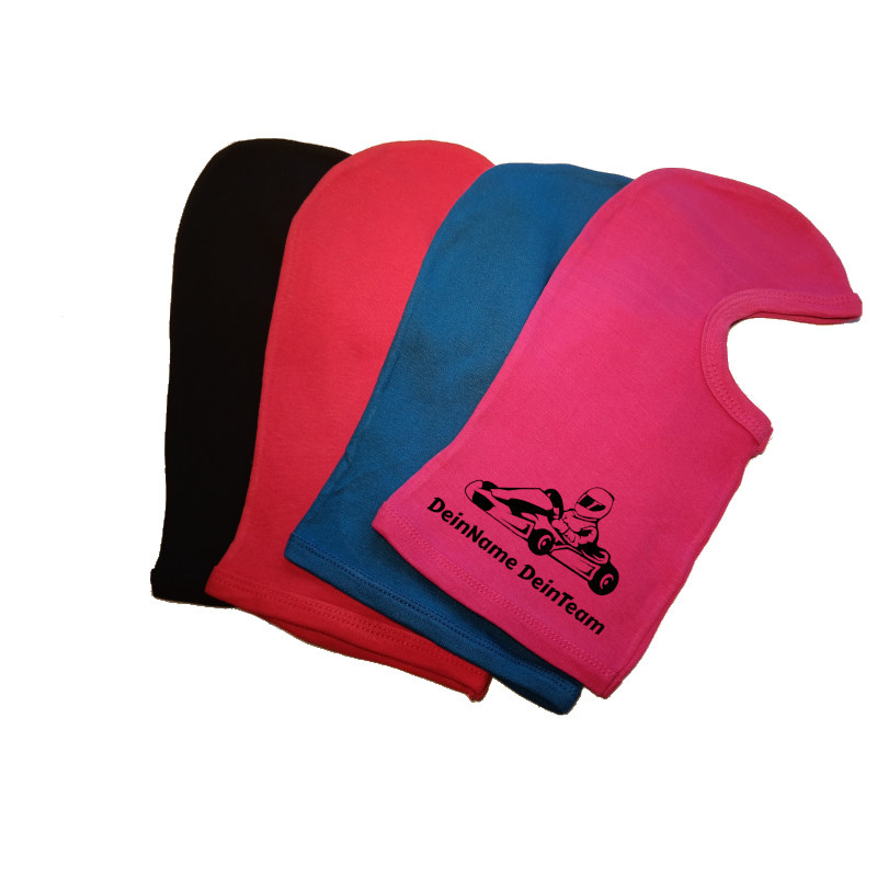 !      Sturmhaube Inkl. Beflockung / Flexdruck DeinName oder DeinTeam - schwarz, rot, blau, weiss oder pink Design Kartfahrer